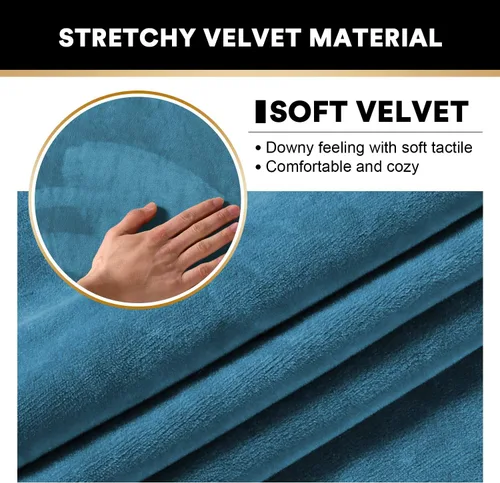 Vista 2 de PrinceDeco 2 Pack Thick Velvet Stretch Armrest Covers for Chairs and Sofas, Non Slip, Blue