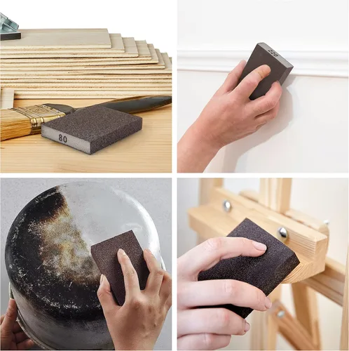 Vista 7 de Bates- Esponja de lijado, paquete de 4, surtido de grano 60/80/120/220, bloque de lijado lavable y reutilizable para madera, metal, paneles de yeso