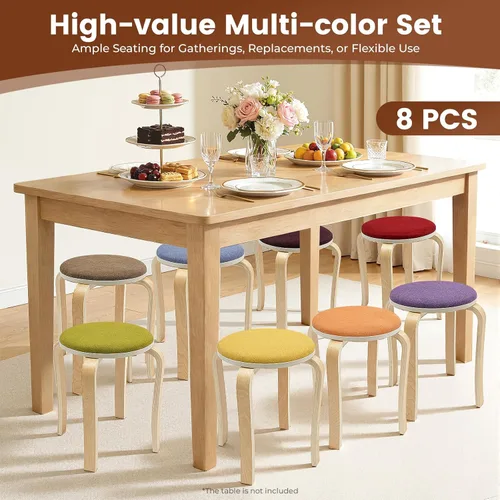 Vista 6 de 8 Pack Stacking Stools Set,17 Inch Round Portable Stackable Plastic Stools,Backless Wood Stool with Round Top for Home and Office