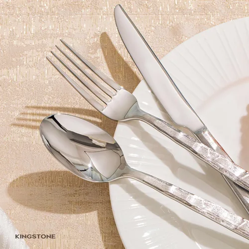 Vista 5 de Juego de cubiertos KINGSTONE, 20 piezas de cubiertos de acero inoxidable 18/10 con mango cepillado, para cocina, hogar, fiesta, regalo de boda