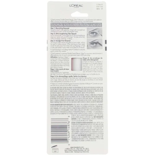 Vista 3 de Loreal Paris Double Extend Beauty Tubes - Máscara negra más negra, 3 por caja.