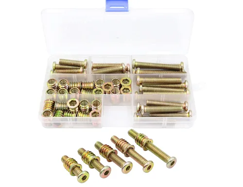 LBY Juego de 25 tuercas roscadas y pernos, 5/16-18 × 0.591 in insertos roscados y pernos hexagonales para muebles (5 tamaños), combinación de acero