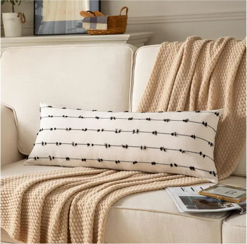 Vista 18 de Caflife Fundas de Almohada Decorativas Boho 18x18 pulgadas Beige y Negro, Juego de 2 Fundas de Almohada Decorativas Modernas Estilo Granja para Sofá