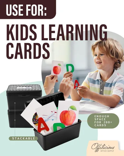 Vista 9 de OFFILICIOUS Caja de tarjetas de índice de 3 x 5 – Caja de recetas con divisores manila y calcomanías – Soporte de tarjeta de índice premium ideal