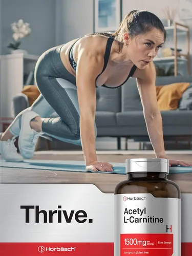 Vista 6 de Horbäach Acetil L-carnitina 1500 mg 200 cápsulas Suplemento extra fuerte Sin OMG y sin gluten