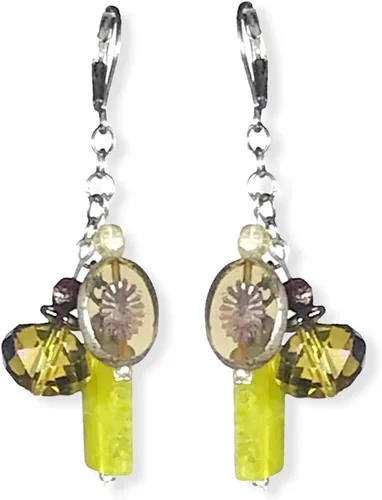 CariCat Designs Boho Chic Flirty and Fun Lime Green with Translucent Czech Glass Beaded Drop/Dangle Earrings - French Wire Lever Backs
