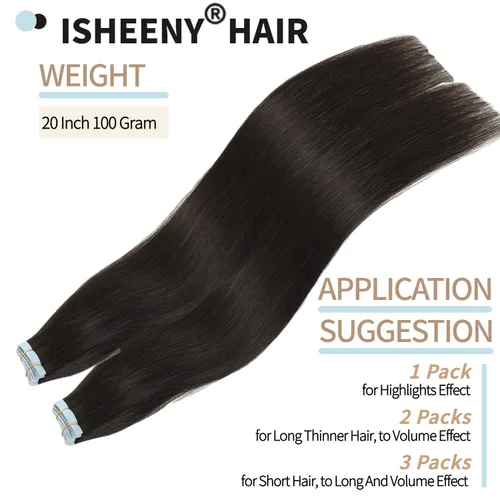 Vista 3 de Isheeny Extensiones de cabello humano con cinta, extensiones de cabello humano Remy 100% real, sin costuras, extensiones de cabello humano real