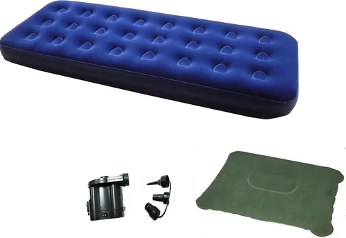 Zaltana Colchón de aire de tamaño individual con bomba de aire de CC (operado por batería de celda de 4 ") y almohada inflable (AMS+APD+PL1) azul