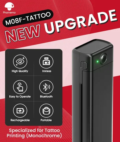Vista 2 de Phomemo Impresora de plantilla de tatuaje, impresora térmica inalámbrica M08F con 10 piezas de papel de transferencia, compatible