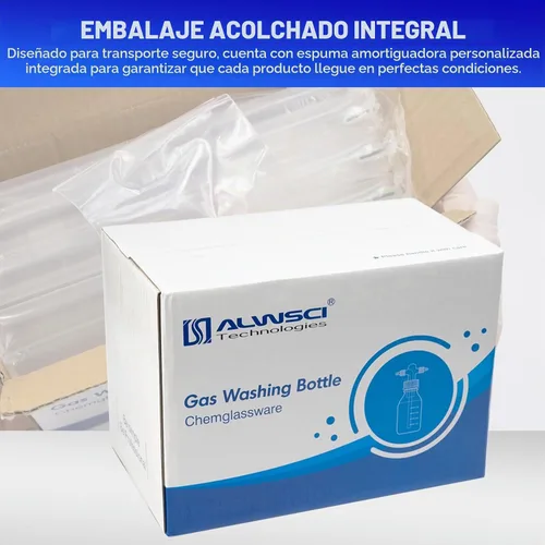 Vista 8 de ALWSCI Botella de lavado de gas de 8.5 fl oz de vidrio de laboratorio