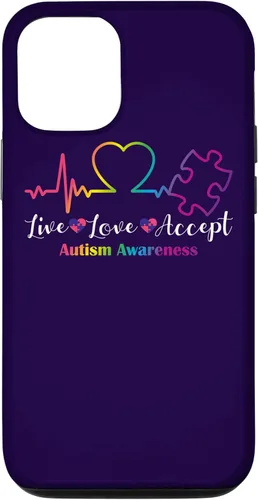 Vista 27 de Funda para iPhone 13 Pro Max Live Love Acept Autismo Concientización ECG Línea de Pulso Autismo Mamá