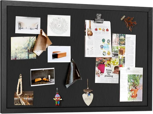 Vista 13 de Miratino Tablero de anuncios de 16 x 11 pulgadas, tableros de corcho de lino negro para paredes, marco de madera, tablero de fotos de corcho
