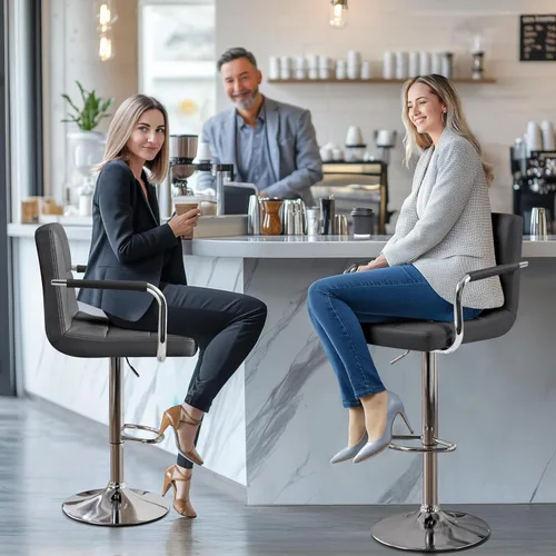 Vista 175 de Yaheetech - 4 taburetes de bar ajustables para mostrador de cocina, taburetes de bar/mostrador, silla de comedor giratoria hidráulica de piel Marrón