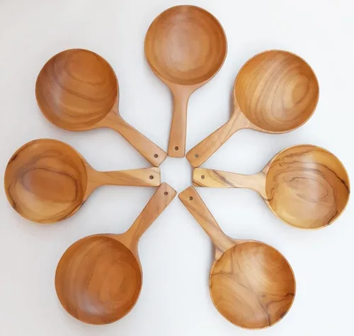 Vista 8 de Boki - Plato de mano coreano, plato de cuchara de madera con asa, estilo coreano, vajilla de madera de teca, mesa de comedor, encimera, decoración