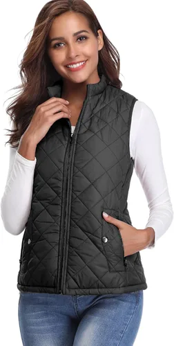 Vista 7 de Fuinloth - Chaleco acolchado para mujer, diseño de cuello alto, ligero, con cierre