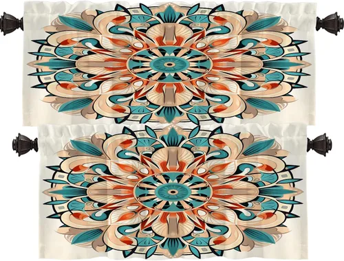 Vista 20 de Shrahala Cenefas de cocina con rayas clásicas azules, cortinas blancas para media ventana, tratamiento de ventana de poliéster multicapa para sala