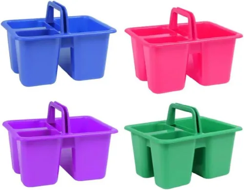 Kids Arts & Crafts - Pequeños cubos de plástico con asas, 3 compartimentos, colores surtidos, juego de 4 unidades