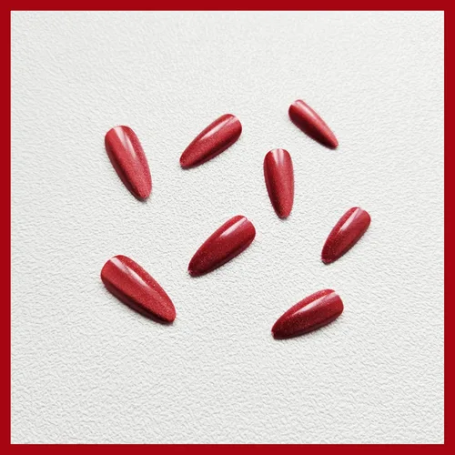 Vista 3 de Uñas postizas rojas de tamaño mediano en forma de almendra, uñas acrílicas brillantes con diseño de purpurina, uñas artificiales de cobertura