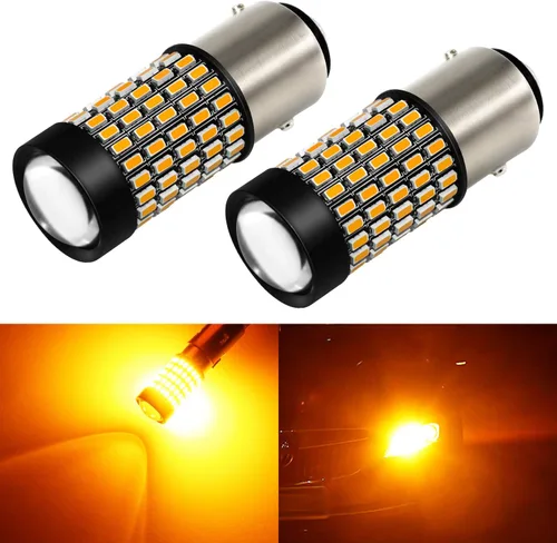 PHINLION 1157 Bombillas LED intermitentes de 2800 lúmenes, superbrillantes, 2357 7528 BAY15D, color amarillo ámbar, paquete de 2