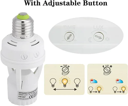 Vista 3 de Toma de luz con sensor de movimiento PIR, soporte de bombilla de tornillo E27 LED PIR sensor de movimiento infrarrojo interruptor de lámpara
