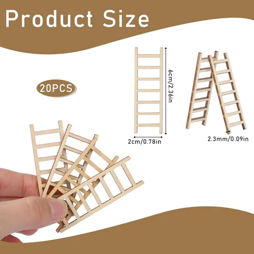 Vista 2 de Mini escalera de jardín de 2.36 x 0.78 pulgadas, accesorios de escalera miniatura de madera para decoración de casa de muñecas de paisaje, 20