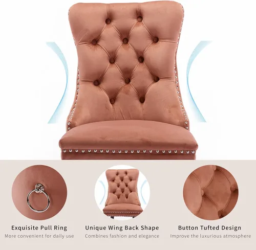 Vista 37 de ODUSE-DAILY - Juego de 2 sillas de cocina y comedor de terciopelo beige, con capitoné, tapizadas en terciopelo, estructura de madera maciza