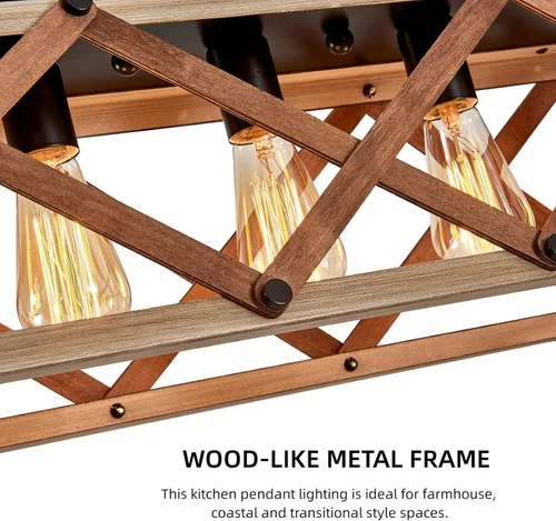 Vista 3 de Lámpara de techo para casa de campo, lámpara de comedor de 5 luces sobre mesa, lámpara rectangular lineal, iluminación colgante de isla para cocina