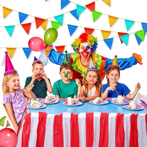 Vista 6 de 18 faldas de mesa a rayas rojas y blancas, desechables, decoraciones de mesa de carnaval, decoraciones de fiesta de circo para carnaval, circo