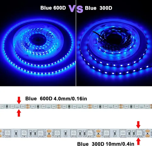 Vista 2 de YUNBO Tira de luces LED azules de 12 V, estrecha, 0.157 in de ancho, súper delgada, 16.4 pies/16.4 ft, 600 LED, SMD2835, autoadhesiva, flexible, sin