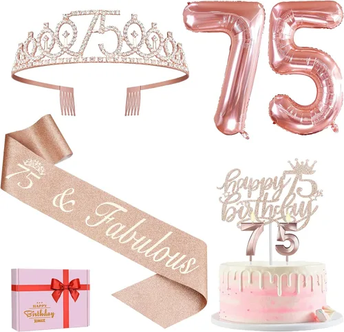 Vista 52 de Decoraciones de cumpleaños número 17 para niña, incluyendo tiara y banda de cumpleaños de 17, decoración para pastel y velas, globos de números