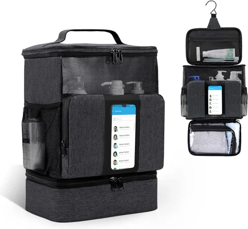 Funambulist Organizador de ducha portátil para dormitorio universitario, esencial para niñas y chicos, bolsa de aseo colgante de gran capacidad para