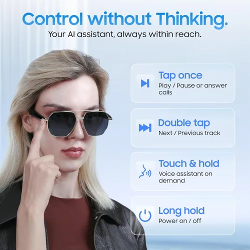 Vista 3 de LIMU Gafas de sol inteligentes Gen 5 AI – Gafas de sol AI con intérprete de IA en tiempo real, audio Bluetooth de oreja abierta para llamadas