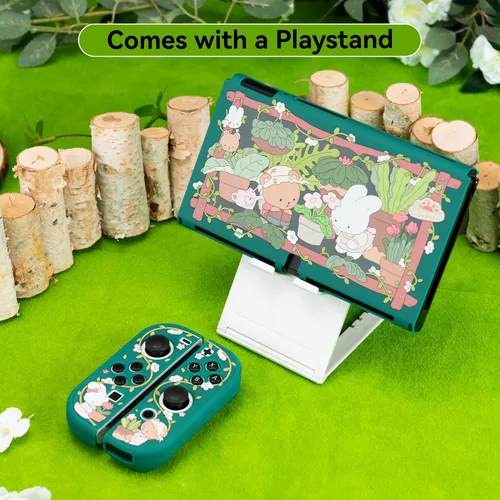 Vista 6 de GeekShare Funda protectora delgada compatible con Nintendo Switch OLED y Joy-Con - Absorción de golpes y antiarañazos Funda para OLED Switch - Bunny