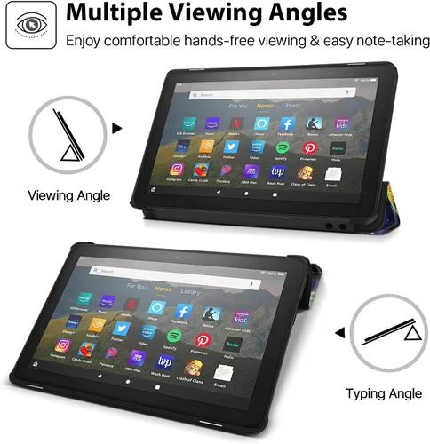 Vista 3 de TNP - Funda para tablet Tienda Kindle Fire 7 de 9 y 7 generación 2019 2017, funda protectora de piel sintética delgada inteligente con encendido