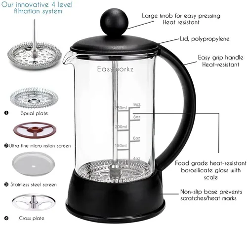 Vista 3 de Easyworkz Eclipse French Press Cafetera de 12 onzas con vidrio de borosilicato