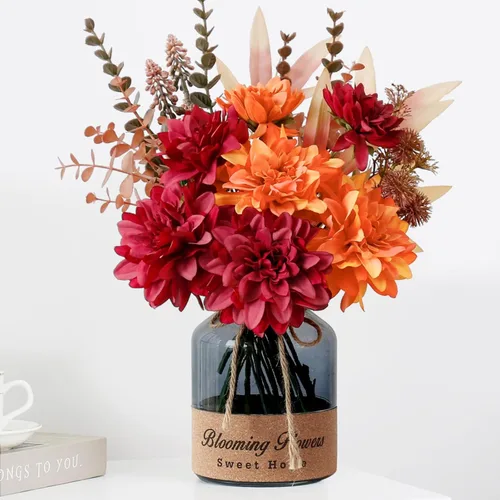 Vista 12 de Leftover Flores falsas en jarrón, flores artificiales en jarrón, centros de mesa para comedor, centros de mesa de flores para mesas, flores