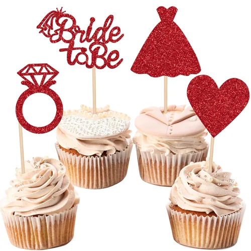 Vista 15 de 24 piezas de decoración para cupcakes con anillo de corazón, para despedida de soltera, bodas, compromisos, despedidas de soltera, suministros