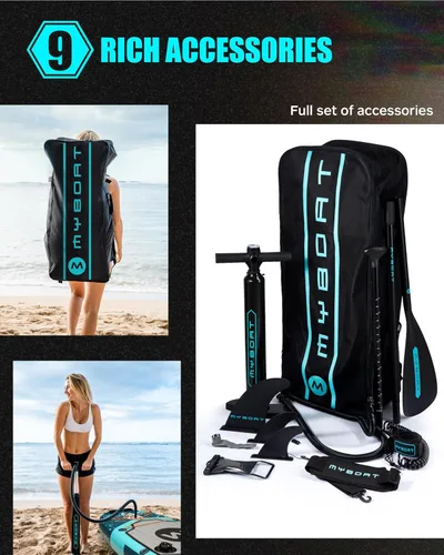 Vista 6 de MYBOAT Tabla de remo inflable extra ancha de 11 pies y 6 pulgadas x 34 pulgadas x 6 pulgadas, tabla de remo de pie para pesca, tabla de sup con 3