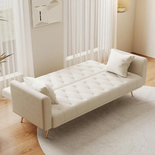 Vista 74 de Sofá cama moderno de terciopelo de 72 pulgadas, sofá cama plegable convertible con 3 respaldos ajustables, sofá biplaza reclinable copetudo