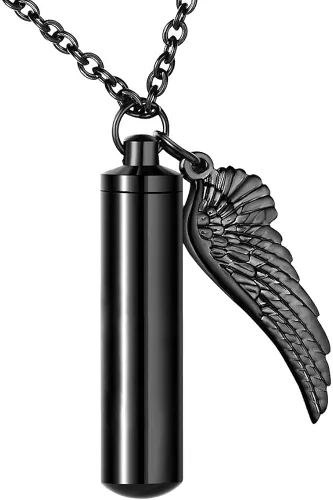 Dletay - Collar de urna de cremación para cenizas colgante de recuerdo con alas de ángel acero inoxidable