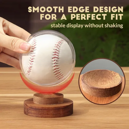 Vista 4 de JupDec Caja de Exhibición de Béisbol, Soporte Redondo Transparente para Bola con Base de Madera, Caja de Soporte para Autógrafos de Béisbol para Una