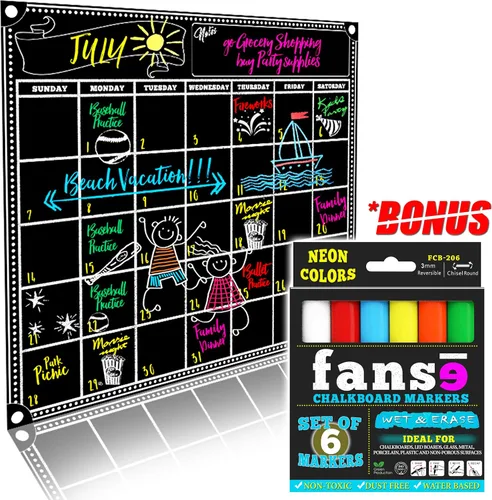 fanse pizarrón Planificador Mensual pizarrón Organizador Agenda, calendario y marcador de gis líquida Set 18" x 14"/Memo Magnético grande para el