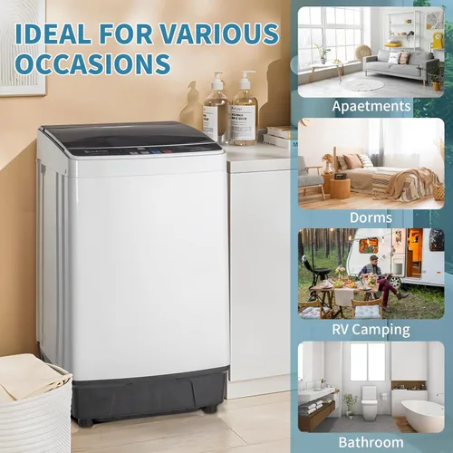 Vista 8 de 17.8LBS Portable Washing Machine, 2.3 Cu.ft Washer Dryer Combo w/Drum, 10 Programs 8 Water Level, Full-Automatic Compact Lavadora for Apartment Dorm