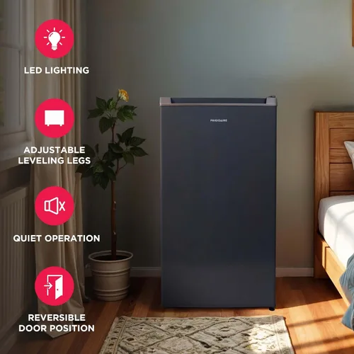 Vista 4 de Frigidaire Mini refrigerador, compartimento compacto para congelador, control de termostato ajustable, puerta reversible, serie contemporánea, 3.2