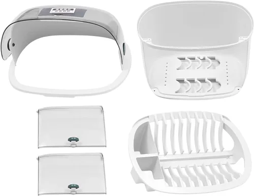 Vista 4 de Escurridor de platos de plástico, escurridor de platos de 2 niveles para encimera de cocina, estante de secado de platos de cocina con drenaje, tapa