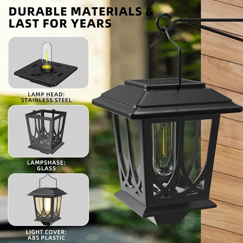 Vista 6 de Linternas Solares para Exteriores Impermeables Paquete de 2, Luces LED Solares Colgantes de Vidrio con Encendido/Apagado Automático, Linterna