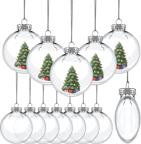 KIMOBER 12 PCS Adornos de Discos de Plástico, Esfera Plana Transparente de 3.9 Pulgadas, Bola de Adorno Colgante Rellenable para Manualidades DIY,