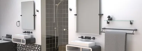 Vista 4 de Gatco 4719MXSM Bleu Espejo rectangular sin marco, 24 H, negro mate/montado en la pared, espejo rectangular biselado inclinable para baño