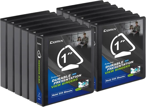 Vista 13 de Comix Carpeta estándar resistente de 3 anillos, carpetas de anillos en D de 1 pulgada, capacidad para 225 hojas de papel tamaño carta Negro
