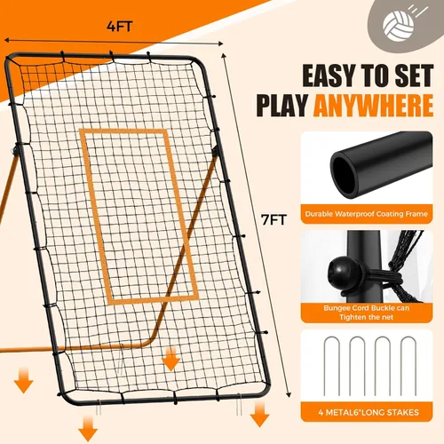 Vista 4 de Volleyball Rebounder Net - Portable 7x4 ft Training Equipment for Spike and Smash Practice - 5 Rebound Angles Custom Target Area for Volleyball